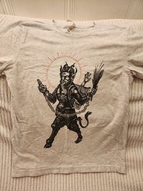 Krampus White Tee with Black and Red Graphic